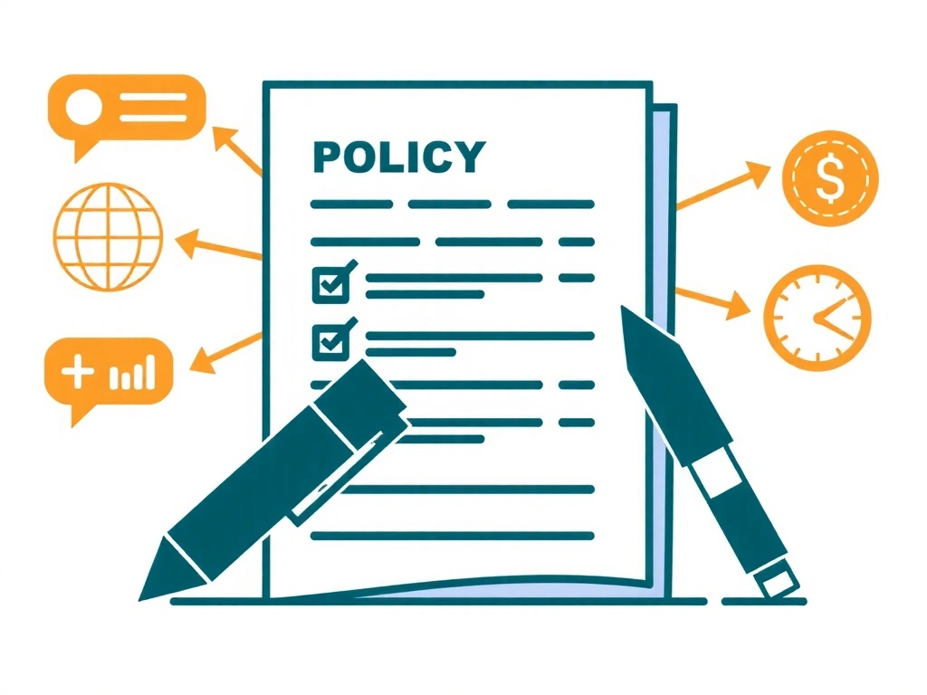 Illustration of a document being updated with a pen, surrounded by digital elements