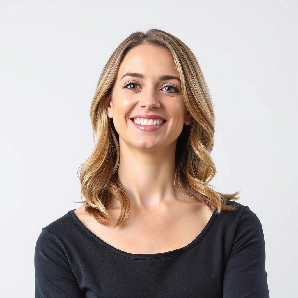 Portrait of a smiling woman in her 30s, exuding health and happiness.